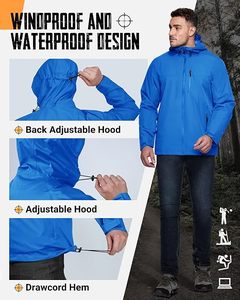 Blouson Bomber Homme Hiver Imperméable Coupe-Vent à Capuche Imprimé Animal Chauffant Séchage Rapide 100% Polyester Style Urbain - Product Image 3