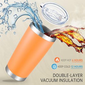 Gobelet isotherme en acier inoxydable de 20 oz à double paroi, avec couvercle, revêtement en poudre, pour boissons chaudes ou froides - Product Image 5