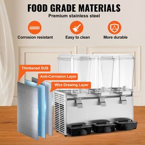 Distributore di Bevande Commerciale in Acciaio Inox a 3 Serbatoi da 18L 680W - Dispenser di Succhi da 20,4 Qt - Product Image 4