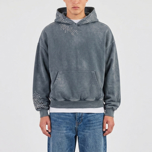 Nouveau design, prix raisonnable, sweat à capuche pour homme avec strass, manches longues, séchage rapide, anti-boulochage, vêtement décontracté, sweat à capuche pour homme avec strass - Product Image 1