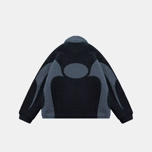 Veste en polaire pour homme, couleur contrastée, col rabattu, fermeture éclair, vêtement d'hiver décontracté, doublure en sherpa épaisse, coupe classique - Product Image 5