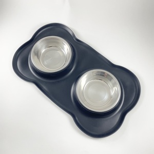 Bols doubles pour nourriture pour chiens, bols à eau en acier inoxydable avec tapis en silicone anti-déversement, bol pour nourriture pour animaux de compagnie, bol pour chat - Product Image 1