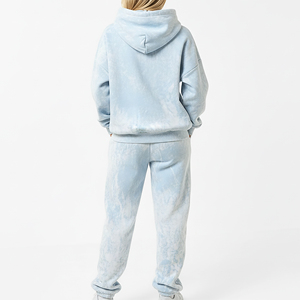 Ensemble de survêtement pour femme en molleton 100% coton, uni, délavé à l'acide, brodé, style urbain, pour le sport et le jogging, vente en gros - Product Image 3