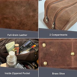 Genuine Leather Toiletry Bag for Men Travel Shaving Dopp Kit Bathroom Shower Toiletries Organizer Leather Cosmetic Bag for Women - Product Image 4