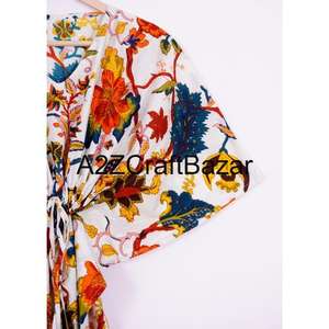 Kaftan en coton floral fait main pour femme, robe courte, paréo de plage, imprimé au bloc, vêtement de nuit, robe longue, caftan pour femme - Product Image 4