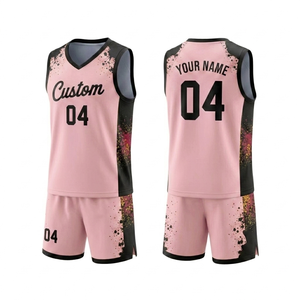 Camiseta de Baloncesto Personalizada Rosa y Negra con Estampado Sublimado, Transpirable, Cuello en V, Tallas Grandes, Ropa Deportiva para Entrenamiento al Aire Libre - Product Image 1