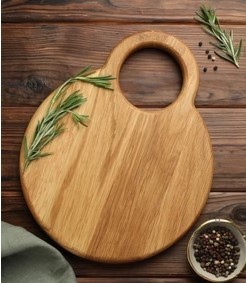 เขียงไม้เนื้อแข็งทรงกลมทำมือ พร้อมหูจับ ทนทาน ดีไซน์เรียบง่าย ใช้ได้หลากหลาย สำหรับเสิร์ฟขนมปัง ชีส ตกแต่งห้องครัว - Product Image 6