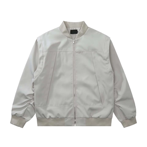 New Arrival 2026 <b>Men's</b> Light Gray <b>Bomber</b> <b>Jacket</b> Solid Color Zipper Closure Stand Collar Casual Autumn Wear Regular Fit Polyester - Product Image 6
