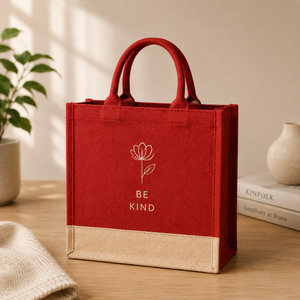 Red Jute <b>Canvas</b> <b>Tote</b> Bag Eco-Friendly Reusable Shopping Gift Grocery 30x28x12cm Rope Handle Wedding Exhibition - Product Image 4