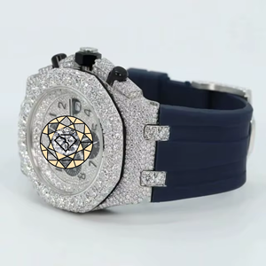 Reloj Cronógrafo Redondo de Moissanita VVS RAMDUT IMPEX con Correa Azul de Acero Inoxidable, Movimiento de Cuarzo para Hombre, de Lujo - Product Image 2