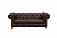 Canapé Chesterfield en cuir véritable trois places, dossier capitonné, accoudoirs roulés, style traditionnel, canapé de salon en cuir