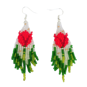 Handmade Canvas Customized Shape Earrings with Leaf Top Multicolor <b>Mosaic</b> Design Green Base Textile Craft Jewelry - Product Image 2