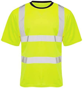 <b>Hi</b> <b>Vis</b> Yellow Safety <b>T</b>-<b>Shirt</b> Men's High Visibility Workwear Polyester Reflective Stripes for Construction Industrial Use - Product Image 1