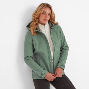 Veste à capuche en softshell vert pour femme, fermeture éclair, résistante à l'eau, coupe classique, pour l'automne - Product Image 4