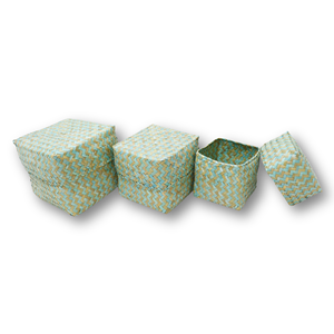 Ensemble de 3 contenants alimentaires en feuilles de palmier tissées à la main avec couvercle, écologiques, capacité de 1 à 3 L, design moderne à 3 couches - Product Image 2