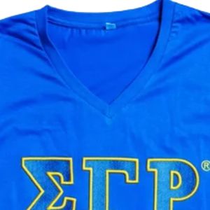 Royal Blue <b>Women's</b> <b>V</b> <b>Neck</b> <b>T</b> <b>Shirt</b> with Sigma Gamma Rho Chest Embroidery Short Sleeve Custom Sorority Casual Apparel - Product Image 3