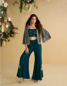 Dhwaja Export Silk Free Size Stitched <b>Suit</b> with Embroidery Work - Product Image 1