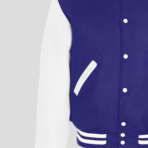 เสื้อแจ็คเก็ตวาร์ซิตี้สีม่วงขาว Sigma แบบสั่งทำพิเศษ พร้อมตัวอักษรสมาคม  แบบ Letterman Bomber  สำหรับพี่น้องในสมาคม  ลายปักแบบ Collegiate  ทำจากผ้าขนสัตว์ 100% - Product Image 2