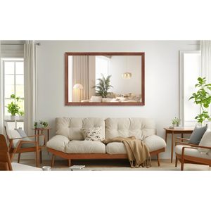Miroir de salle de bain rectangulaire moderne surdimensionné 60''x40'' avec cadre en noyer, grands miroirs muraux décoratifs pour salon et chambre à coucher - Product Image 3