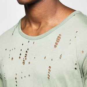 T-shirt Homme Vert Clair à Manches Courtes Col Rond Effet Usé Délavé au Laser Coupe Oversize en Jersey de Coton Style Urbain - Product Image 4