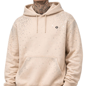 Heavyweight Rhinestone Hoodies Men Cotton Fleece Pullover Streetwear Oversized Fit Thick Fabric Casual Wear Custom Logo - Product Image 2