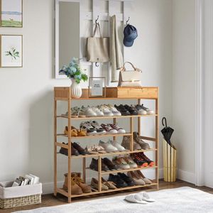 <b>6</b> Layer Bamboo Color Shoe Rack with 2 <b>Drawers</b> - Product Image 6