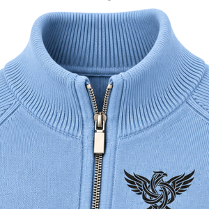 Cardigan zippé en maille pour homme, col montant, manches longues, poignets et ourlet côtelés, bleu clair, avec poches latérales - Product Image 5
