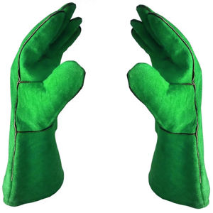 Gants de sécurité en cuir résistant à la chaleur, 14 pouces, entièrement texturés, durables, anti-chaleur, manchette droite, rouge - Product Image 5