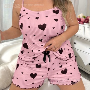 Ensemble de pyjamas tricotés européens et américains Pure Desire Sweet Sling Shorts Love Printed Design Sexy Two-Piece Outfit Summer - Product Image 3