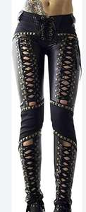 Pantalones de Cuero Góticos de Cintura Alta, Ajustados, Decorados con Remaches, Estilo Punk, Pantalones Largos para Mujer - Product Image 2