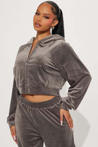 Women’s Velvet <b>Velour</b> Tracksuit <b>Set</b> – Cropped Zip Hoodie & Wide Leg Sweatpants 2 Piece <b>Velour</b> <b>Lounge</b> <b>Set</b> for Women – Crop Hoodie - Product Image 4