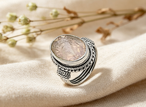 Art Palace Rose Quartz Cocktail <b>Ring</b> 925 <b>Silver</b> Plated Bohemia Style Unisex Jewelry June Birthstone - Product Image 2