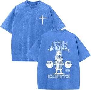 <b>Jesus</b> Ultimate Deadlifter Men's Oversized Gray T-<b>Shirt</b> Short Sleeve O-Neck Silk Screen Printed Formal Regular Fit - Product Image 6