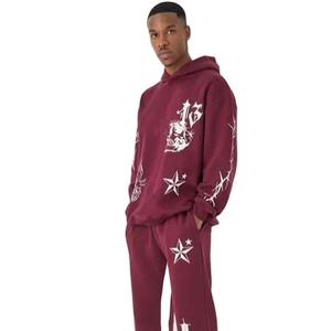 Ensemble de survêtement en molleton à impression 3D personnalisée, deux pièces, jogging en coton surdimensionné, pantalon de survêtement évasé et sweat-shirt pour homme - Product Image 1