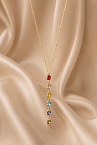 Iris <b>Rainbow</b> Crystal <b>Drop</b> Necklace For Women Gold Tone Long Pendant Necklace Luxury Everyday Gift For Her - Product Image 4