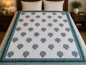 Hand Block Print Quilt Jaipuri Razai Cotton Bedspread Floral Bedding Lightweight Summer Quilt King Queen Indian - Product Image 1