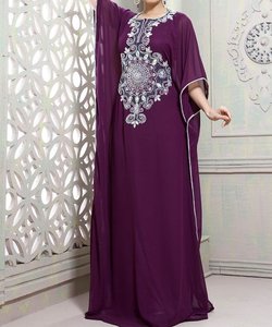 Abaya de Mujer, Talla Grande, Manga Larga, Cuello Alto, Bordada en Color Granate, de Poliéster, Estilo Oriente Medio, Ligera - Product Image 2