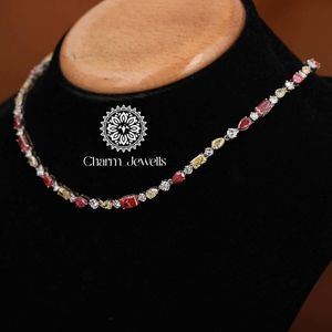 Charm_Jewells Women's 925 <b>Silver</b> Moissanite <b>Choker</b> Necklace Luxury Emerald Cut Claw Setting Wedding Beads Chain - Product Image 4