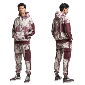 <b>Mens</b> Acid Wash Distressed Tracksuit <b>Thermal</b> Patch Oversized Sweatsuit Premium Streetwear Blanks - Product Image 3