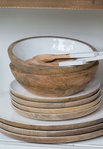 Bol à fruits décoratif en bois de manguier avec motif imprimé en émail |   Bol à salade moderne de luxe fait main, résistant au four, pour la cuisine et la salle à manger - Product Image 5