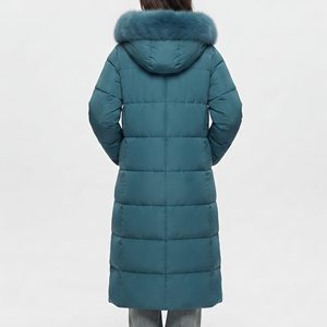 Manteau long matelassé pour femme avec capuche en fourrure, coupe-vent, doudoune longue d'hiver à manches longues, rembourrée en duvet - Product Image 3