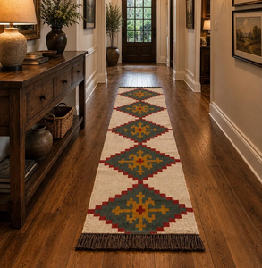 Custom Size Southwestern Boho Tribal Wool Jute <b>Runner</b> <b>Rug</b> Handwoven Kilim Hallway Entryway Rustic Farmhouse Floor Carpet - Product Image 1