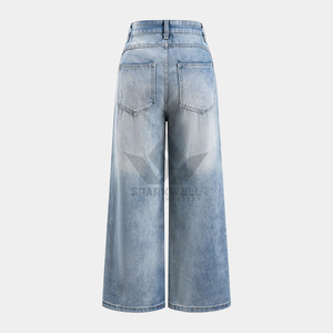 Jean en denim noir délavé pour femme, coupe large, taille haute, décontracté, avec poches plaquées, longueur intégrale, style tendance - Product Image 3