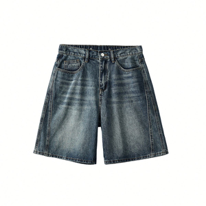Shorts en jean délavé vintage pour hommes et femmes, coupe ample, style streetwear décontracté, été, jambe large, unisexe - Product Image 1