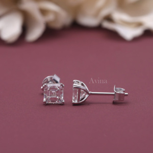 IGI Certified Lab Grown Diamond Asscher Cut Solitaire <b>Stud</b> <b>Earrings</b> in 18K White / Rose & Yellow Gold 6-Prong Diamond <b>Earrings</b> - Product Image 5