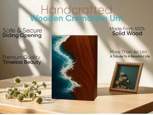 Urna de cremación de resina y madera para cenizas humanas y de mascotas, nuevo diseño para sus seres queridos, tamaño mediano 9x5.5, caja para urna. - Product Image 5