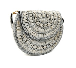 Sac à main artisanal en perles et coquillages brodés CRYSTAL CRAFT, forme demi-lune, style bohème, sac bandoulière, Noël, Nouvel An - Product Image 3
