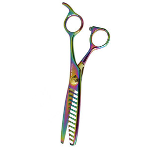 Ciseaux à effiler professionnels pour droitiers avec lames affûtées, design multicolore, vis de réglage dorée, acier inoxydable - Product Image 6