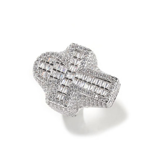 Luxury Cross Moissanite Diamond Cocktail <b>Ring</b> 925 Silver Pave Setting Baguette Cut Unisex <b>Statement</b> Jewelry for Gifts - Product Image 1