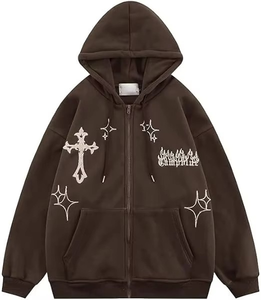 <b>Gothic</b> Zip-Up Front <b>Hoodie</b> Men Oversized 100% Cotton DIY Embroidered Cross Design Breathable Casual Streetwear Winter Sweatshirt - Product Image 2